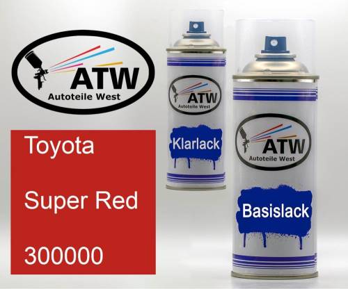 Toyota, Super Red, 300000: 400ml Sprühdose + 400ml Klarlack - Set, von ATW Autoteile West.